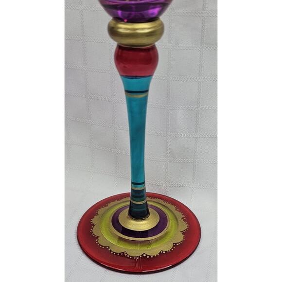 4 Pier 1 Festive Martini Glasses Blown Colorful Purple Stripe Gold Accent 8" Set - Picture 12 of 14